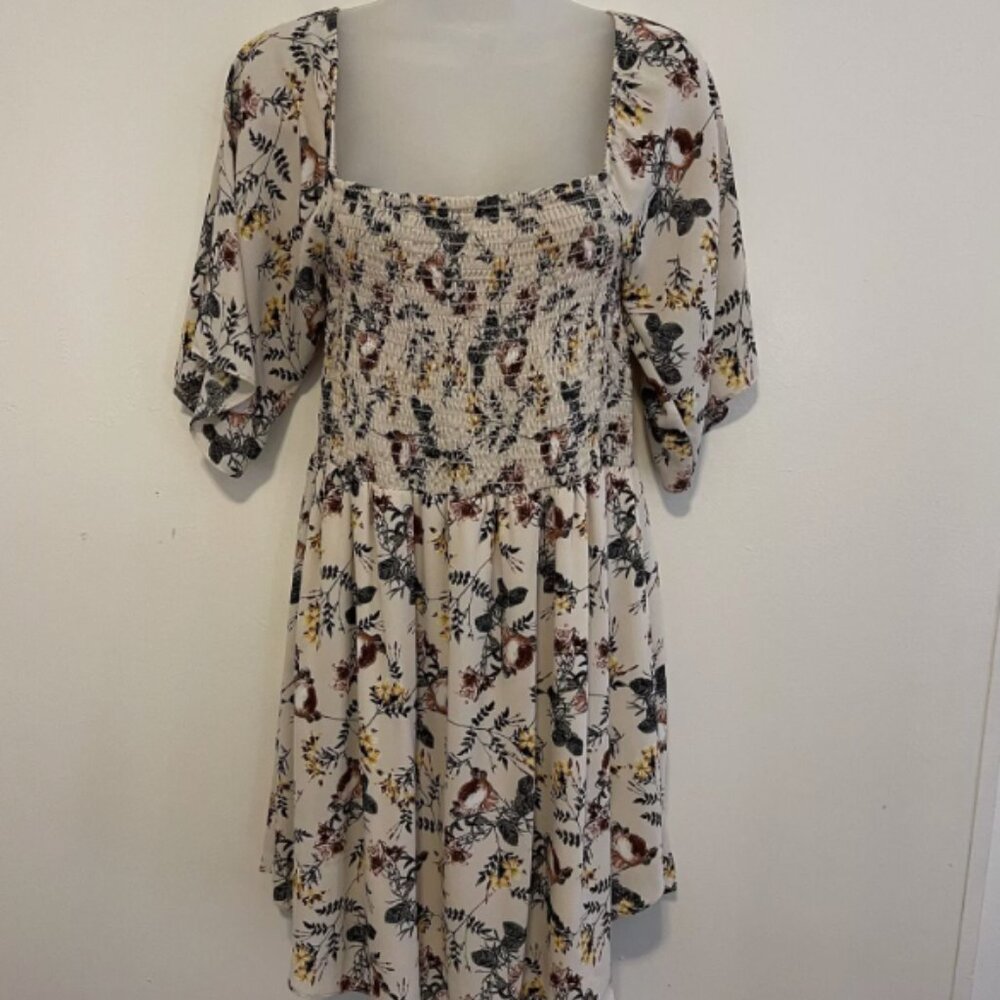 Audrey 3+1 Cream Floral Off The Shoulder Smocked Mini Dress Size Large